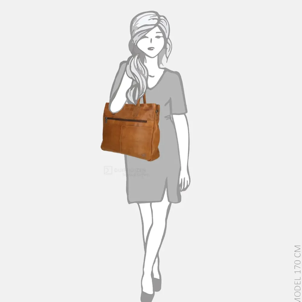 Dames Laptoptassen^Bear Design shopper 15 inch cognac