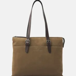 Dames Laptoptassen^Castelijn en Beerens Nubuck schoudertas 15 inch taupe