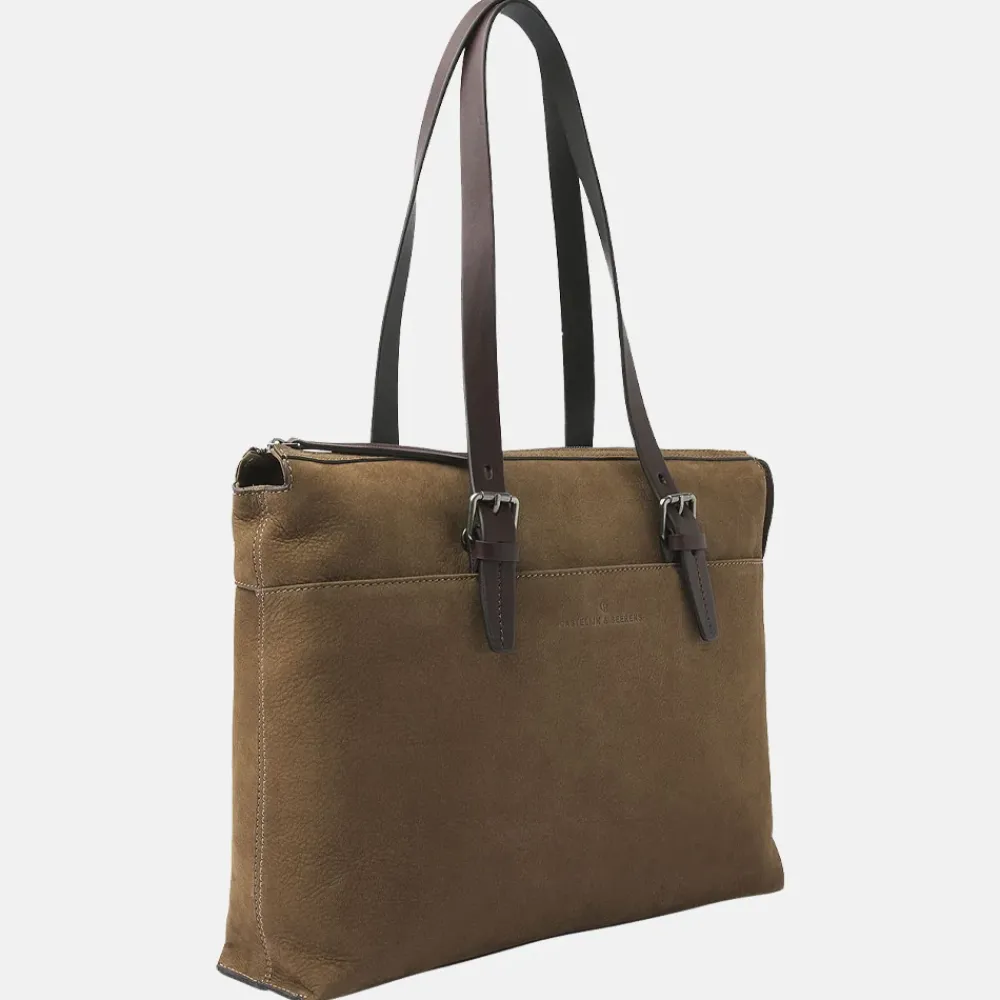 Dames Laptoptassen^Castelijn en Beerens Nubuck schoudertas 15 inch taupe