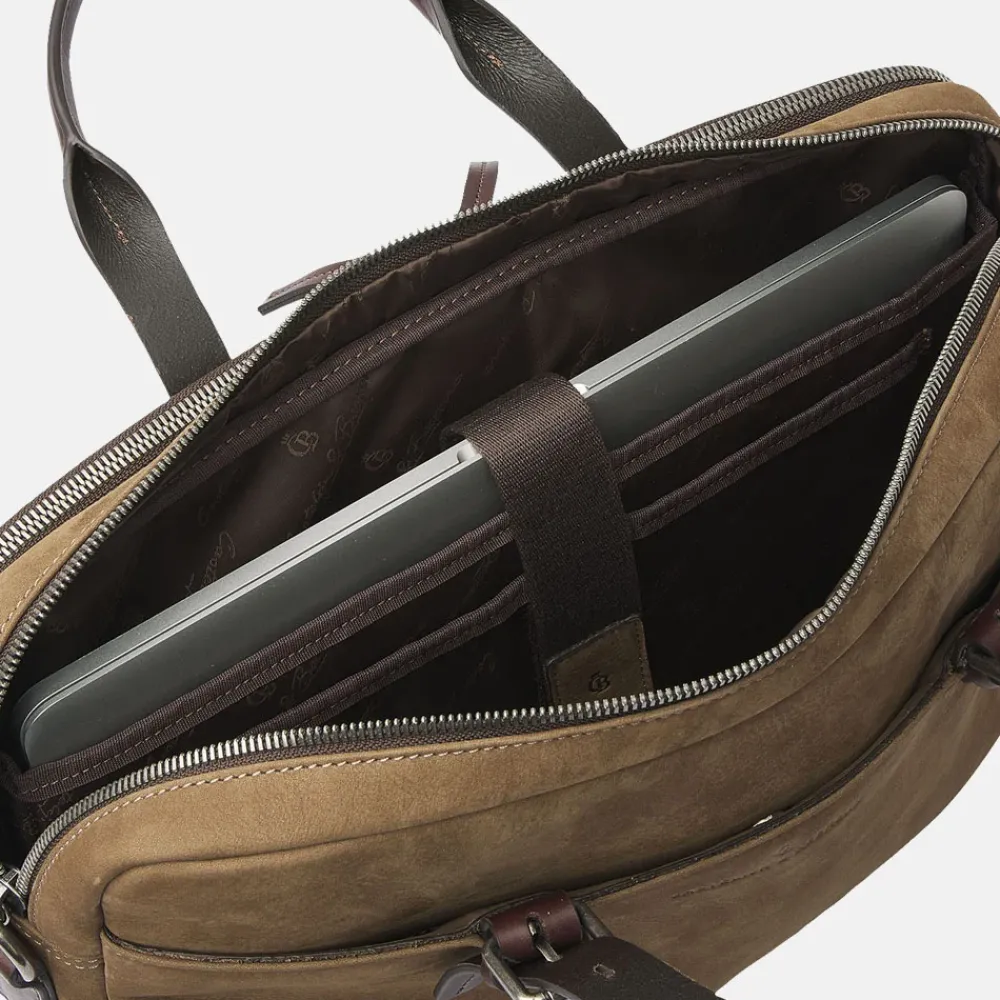 Heren Laptoptassen^Castelijn en Beerens Nubuck laptoptas 15 inch taupe