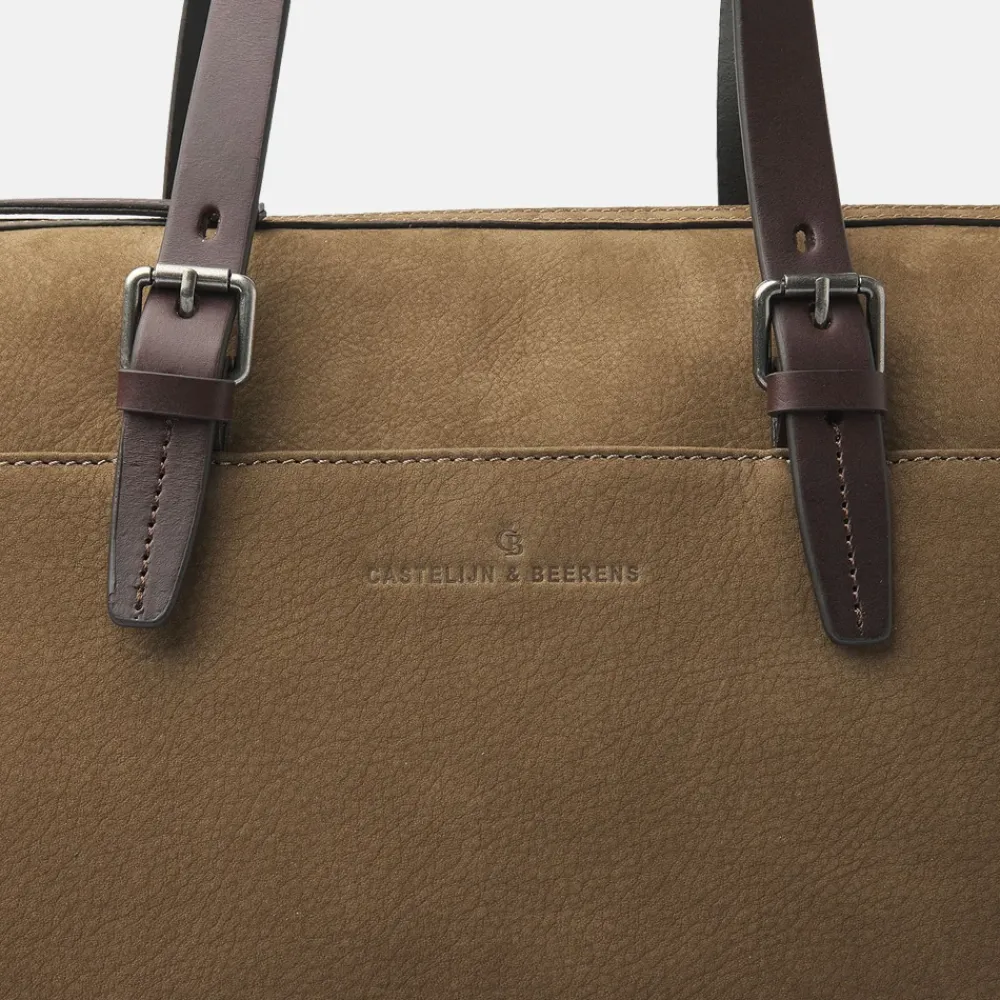 Dames Laptoptassen^Castelijn en Beerens Nubuck schoudertas 15 inch taupe