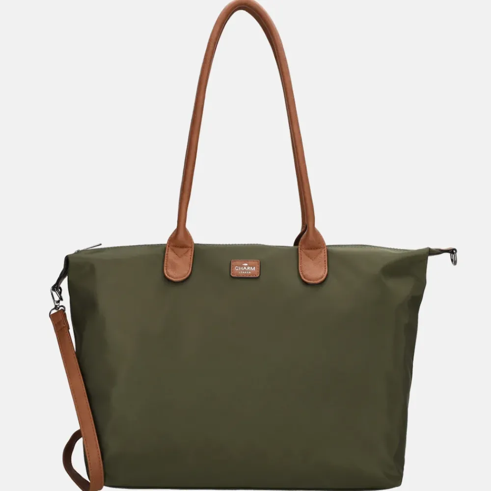Schoolhandtassen | Dames Laptoptassen^Charm London Buckingham shopper met 15.6 inch laptopvak L olijfgroen