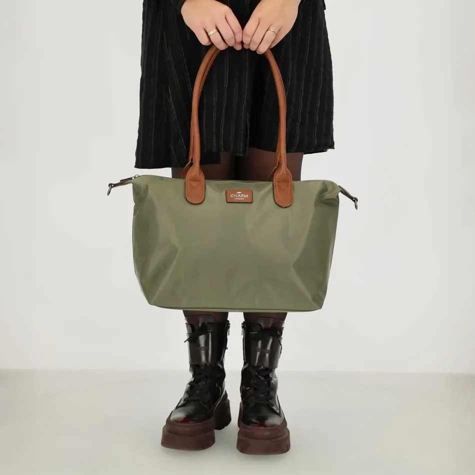 Shoppers^Charm London Buckingham shopper L olijfgroen