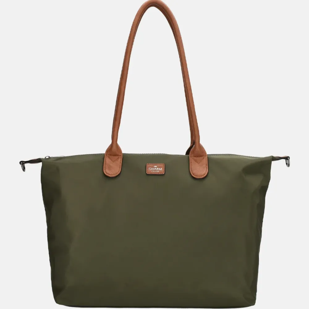 Schoolhandtassen | Dames Laptoptassen^Charm London Buckingham shopper met 15.6 inch laptopvak L olijfgroen