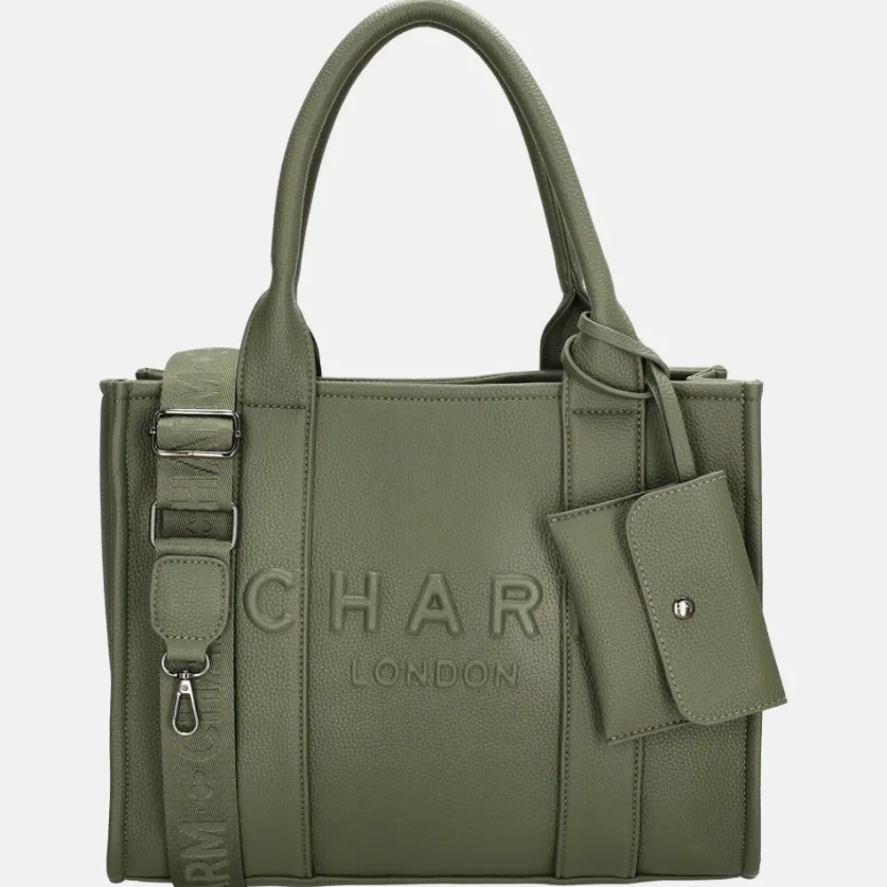 Shoppers^Charm London Debossed shopper M natuur groen