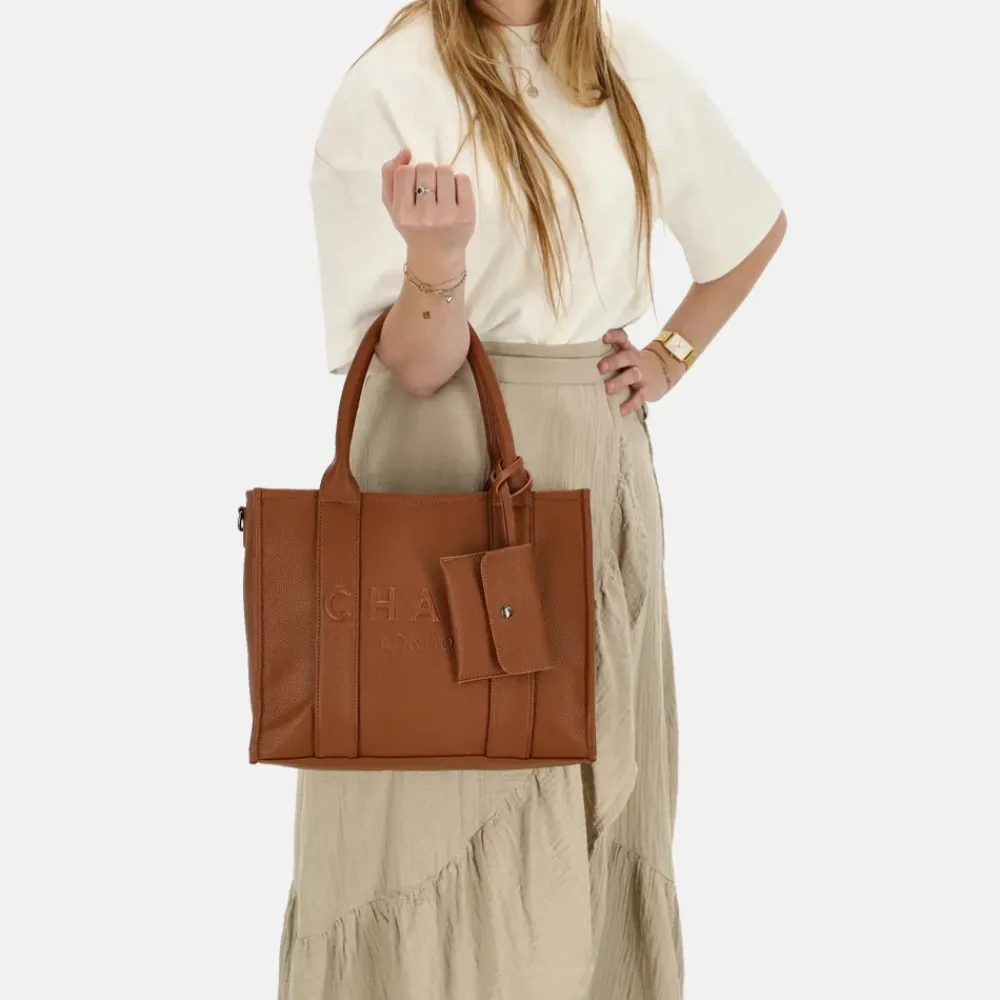 Shoppers^Charm London Debossed shopper M bruin