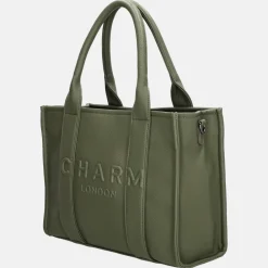 Shoppers^Charm London Debossed shopper M natuur groen