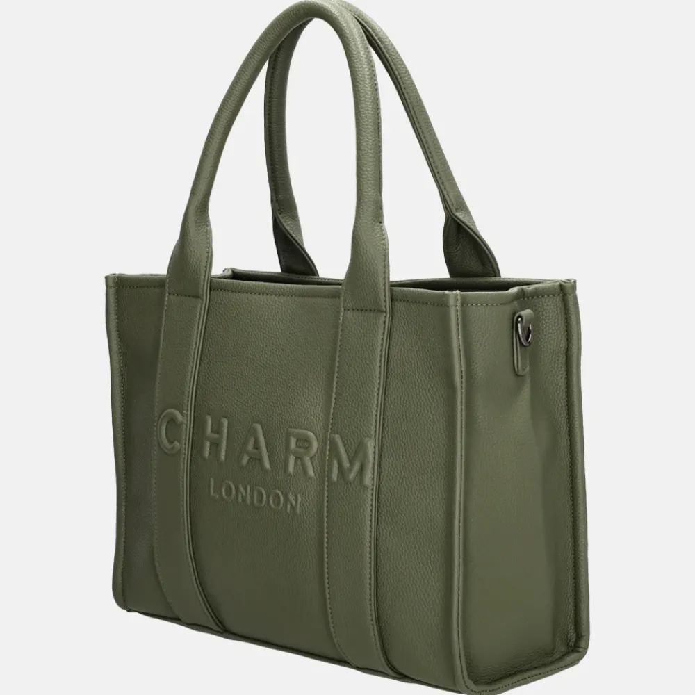 Shoppers^Charm London Debossed shopper M natuur groen