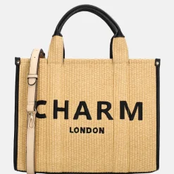 Handtassen^Charm London Raffia handtas M zand
