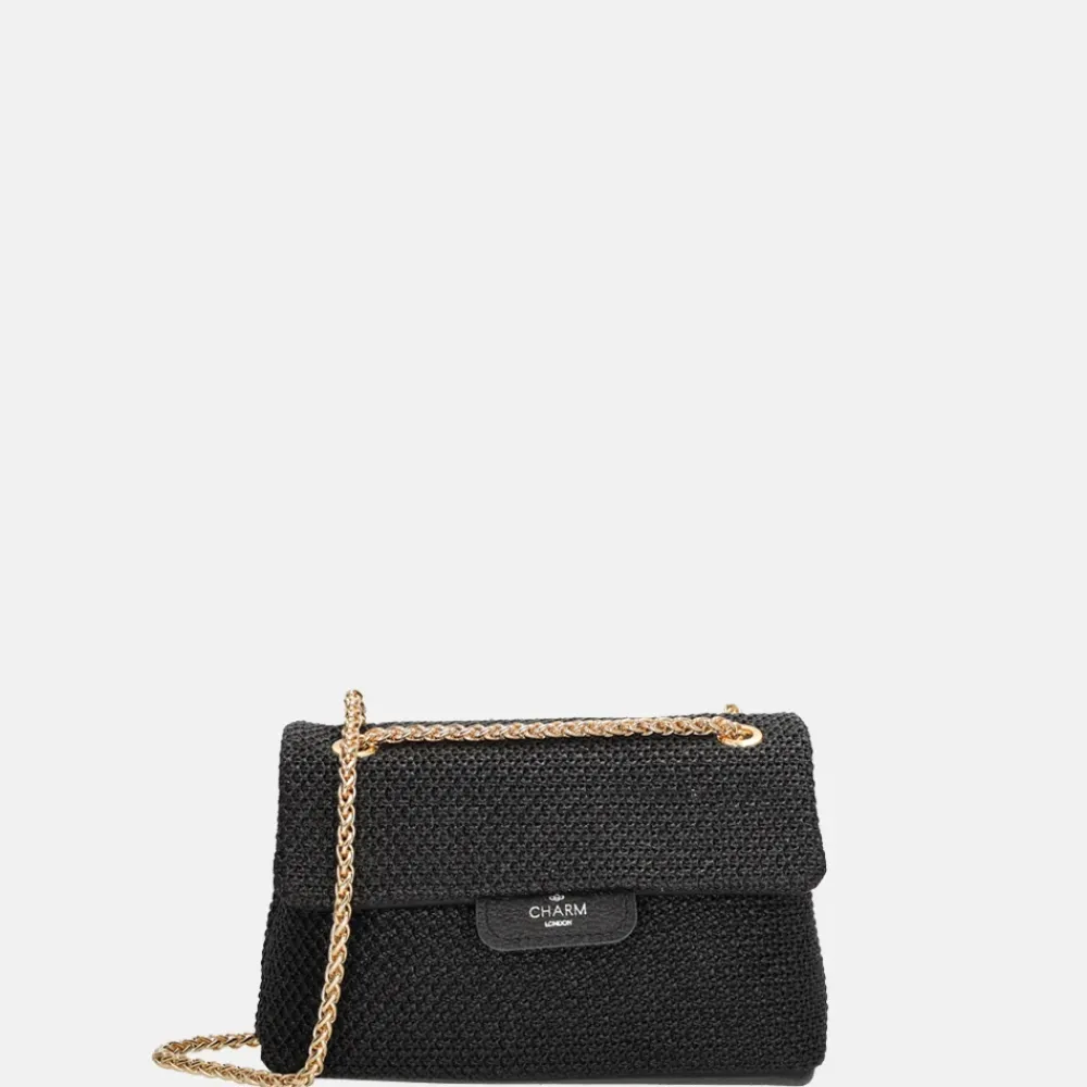 Schoudertassen^Charm London Raffia schoudertas zwart