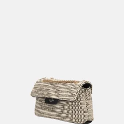 Schoudertassen^Charm London Raffia schoudertas zwart beige