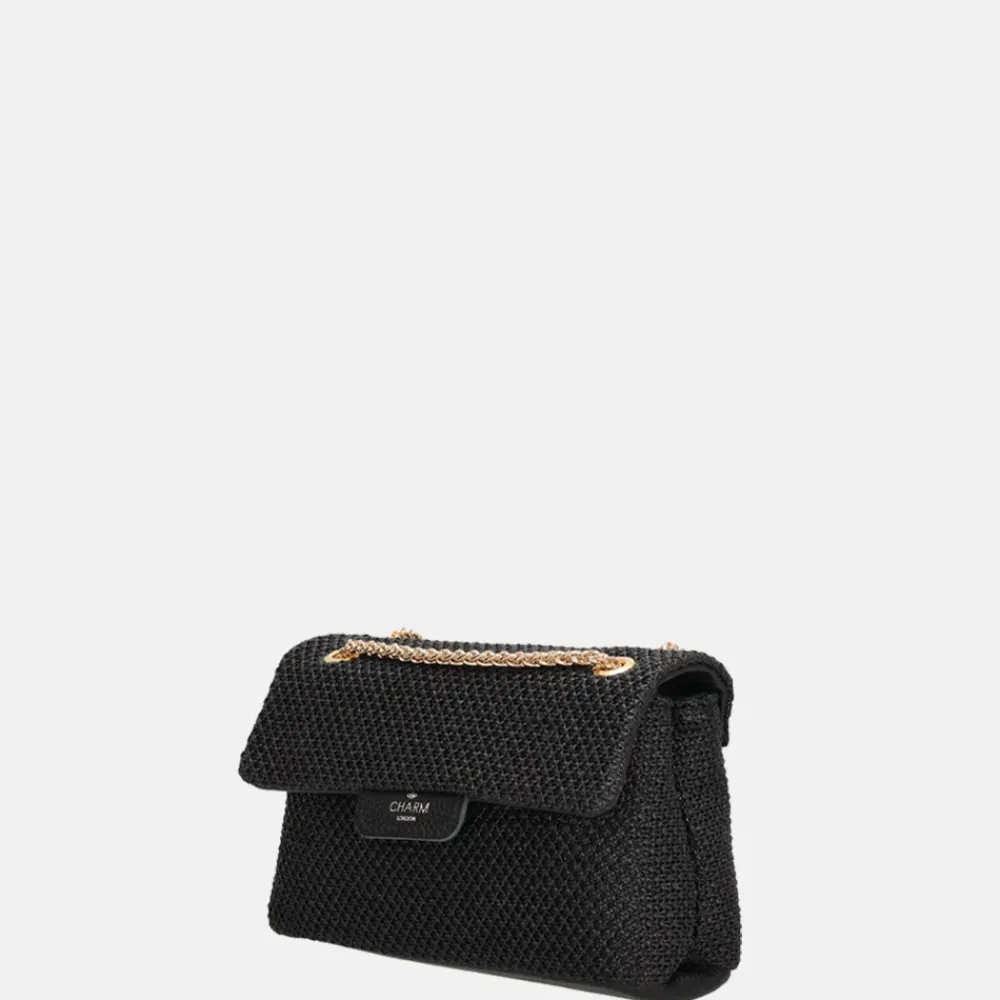 Schoudertassen^Charm London Raffia schoudertas zwart