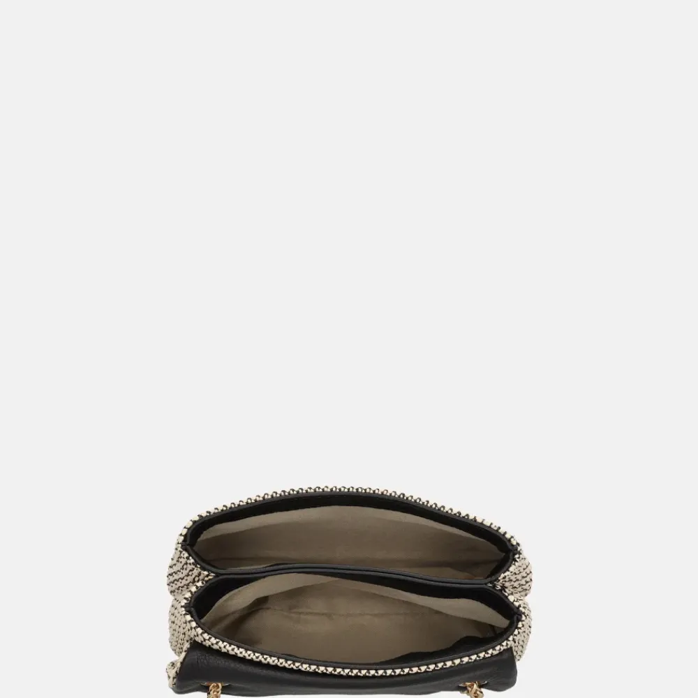 Schoudertassen^Charm London Raffia schoudertas zwart beige