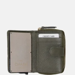 Dames Portemonnees^Charm London safety wallet portemonnee donkergroen