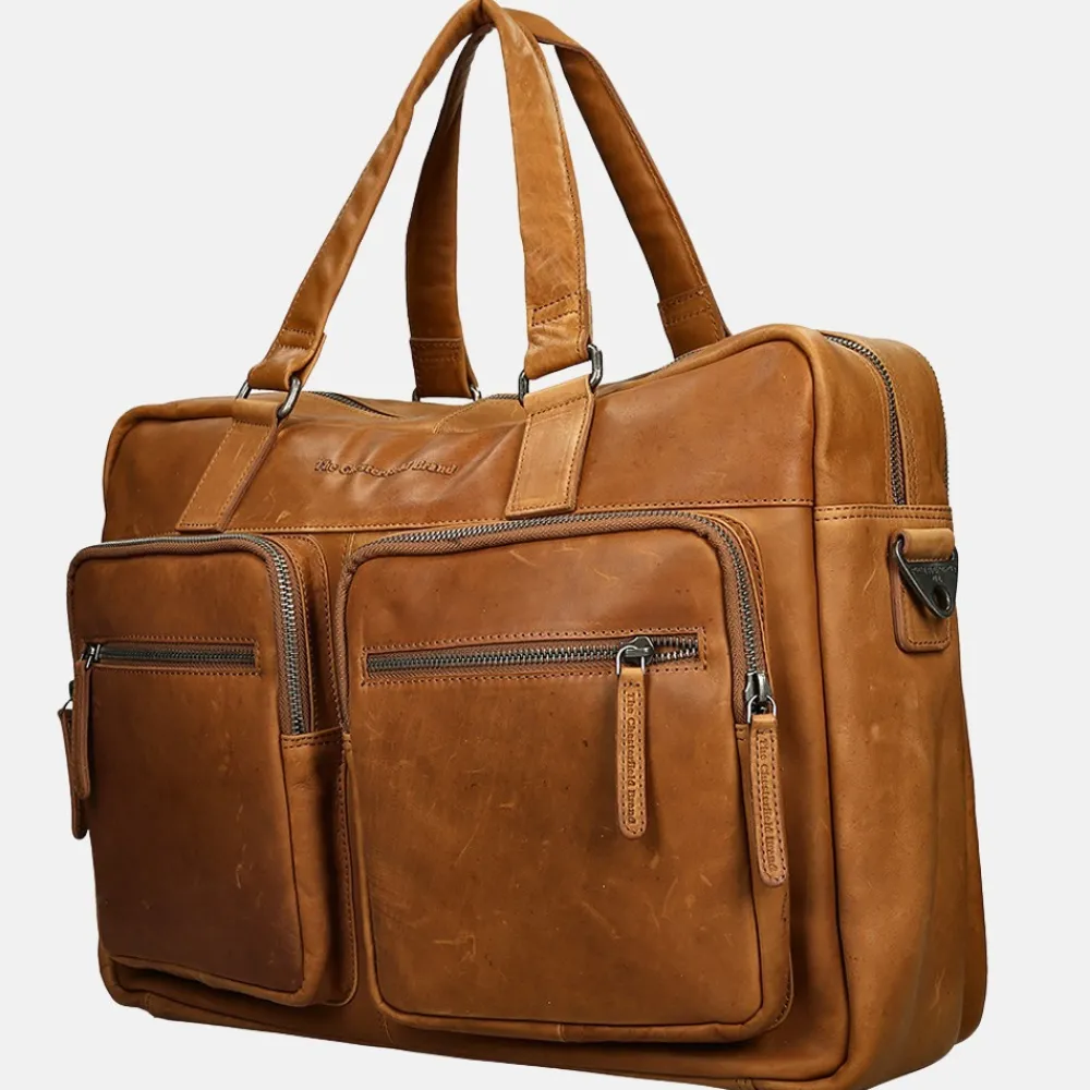 Heren Laptoptassen^Chesterfield laptoptas 17 inch cognac