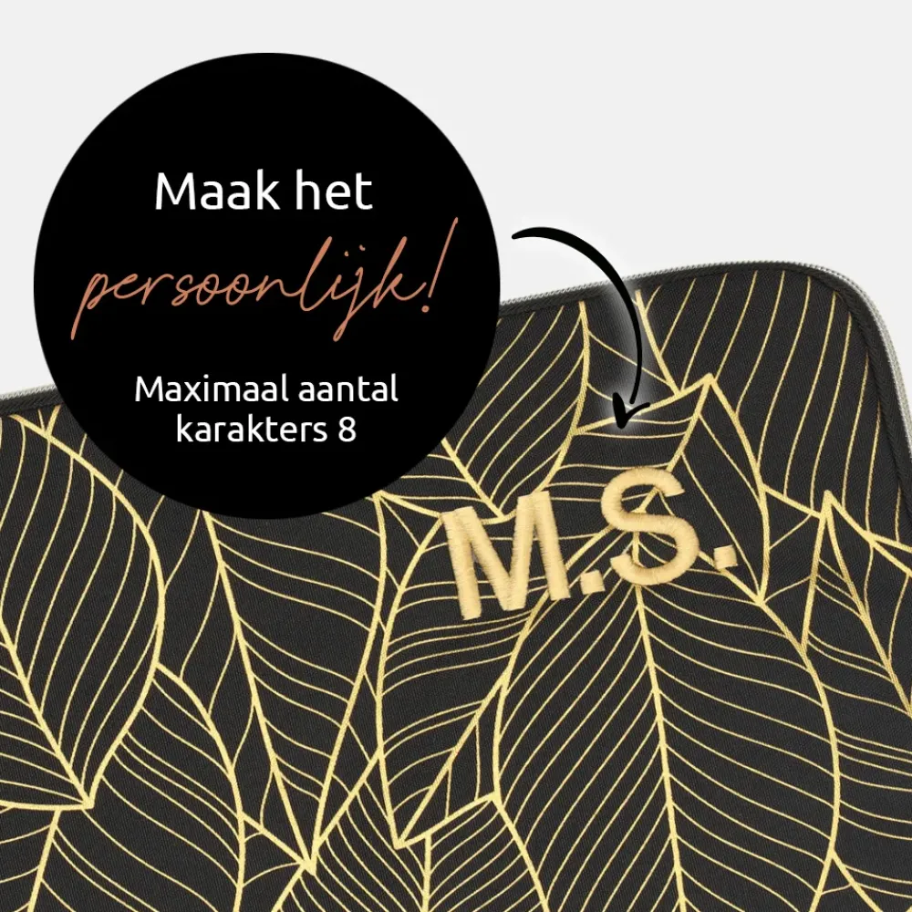 School Accessoires | Gepersonaliseerde Laptophoezen^Duifhuizen laptophoes 13 inch zwart goud blad
