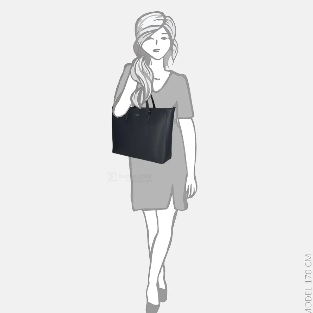 Schoolhandtassen | Shoppers^Duifhuizen Saffiano shopper L donker navy