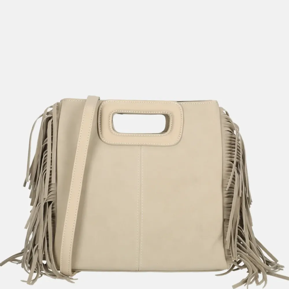 Handtassen^Firenze handtas franje beige