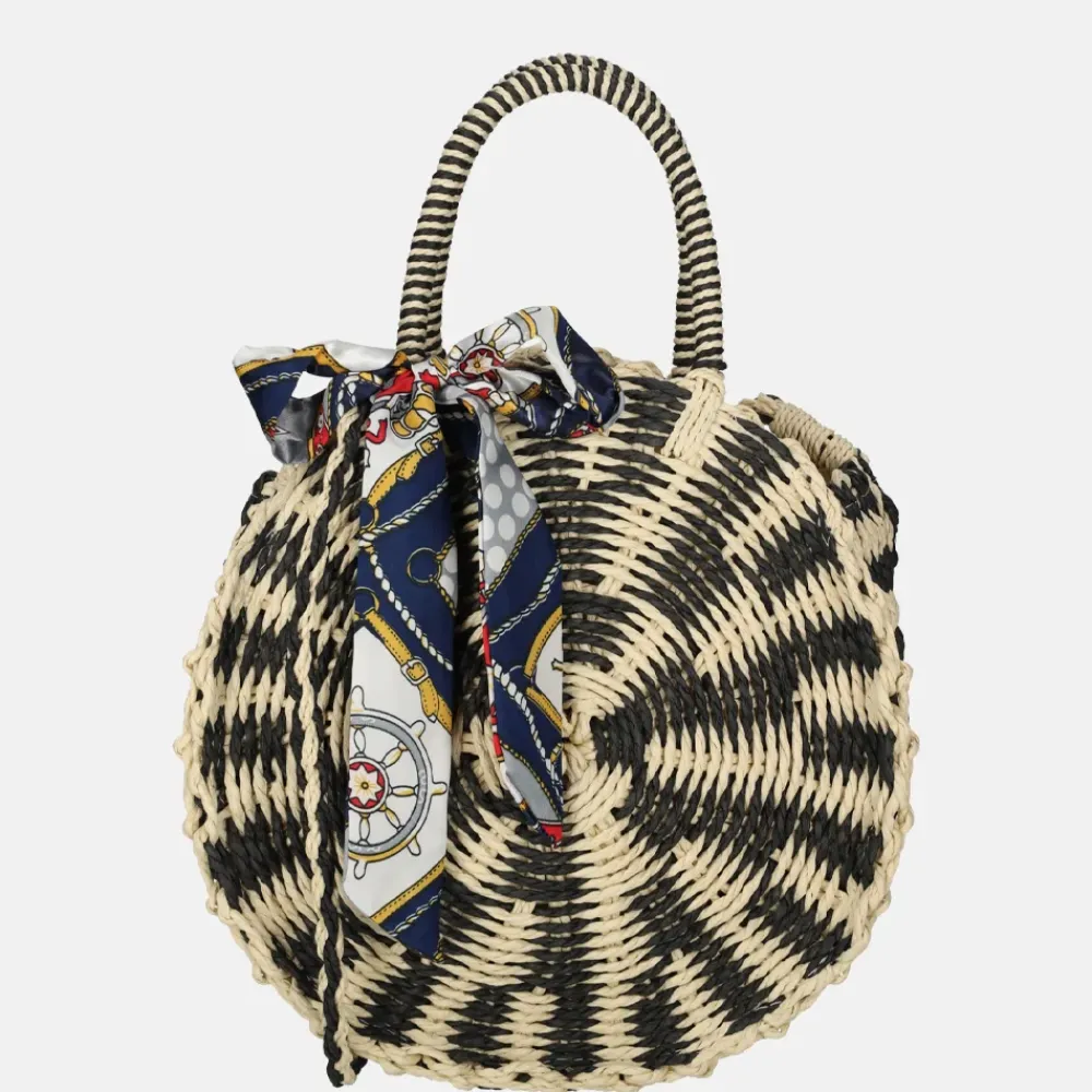 Handtassen^Firenze rieten handtas beige/black