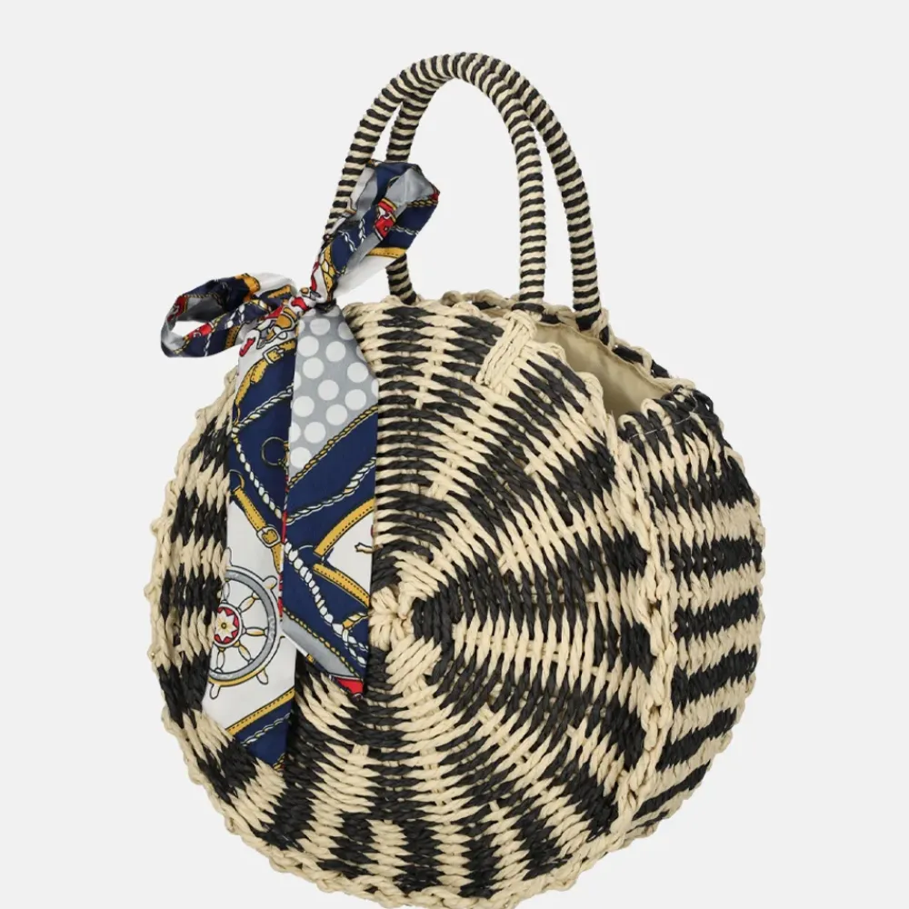 Handtassen^Firenze rieten handtas beige/black