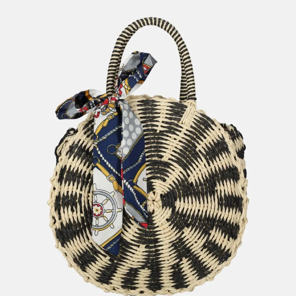 Handtassen^Firenze rieten handtas beige/black