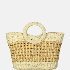 Handtassen^Flora & Co handtas riet beige