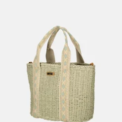 Handtassen^Flora & Co handtas riet light green