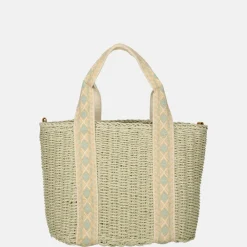 Handtassen^Flora & Co handtas riet light green