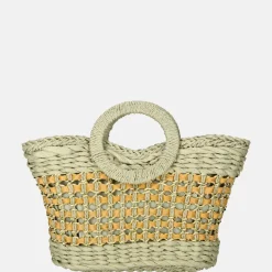 Handtassen^Flora & Co handtas riet light green