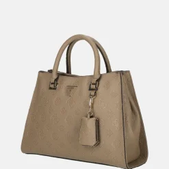 Handtassen^Guess Cresidia society satchel handtas dark taupe