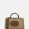 Handtassen^Guess Eco Mietta SML society satchel handtas latte logo/brown