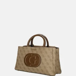 Handtassen^Guess Eco Mietta SML society satchel handtas latte logo/brown