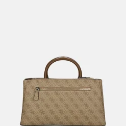 Handtassen^Guess Eco Mietta SML society satchel handtas latte logo/brown