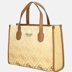 Handtassen^Guess Silvana handtas cognac logo