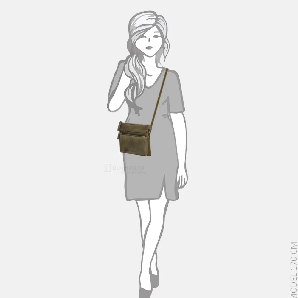 Crossbody Tassen^Hide & Stitches Idaho crossbody tas olijfgroen