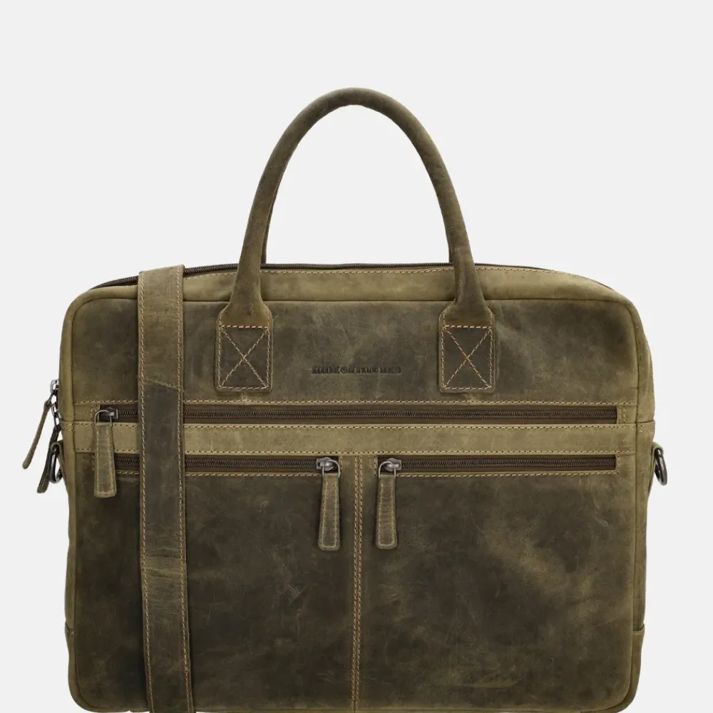Heren Laptoptassen^Hide & Stitches Idaho laptoptas 15 inch olijfgroen