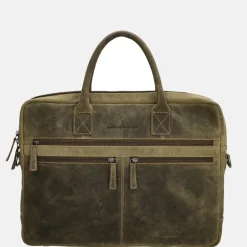 Heren Laptoptassen^Hide & Stitches Idaho laptoptas 15 inch olijfgroen