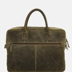 Heren Laptoptassen^Hide & Stitches Idaho laptoptas 15 inch olijfgroen