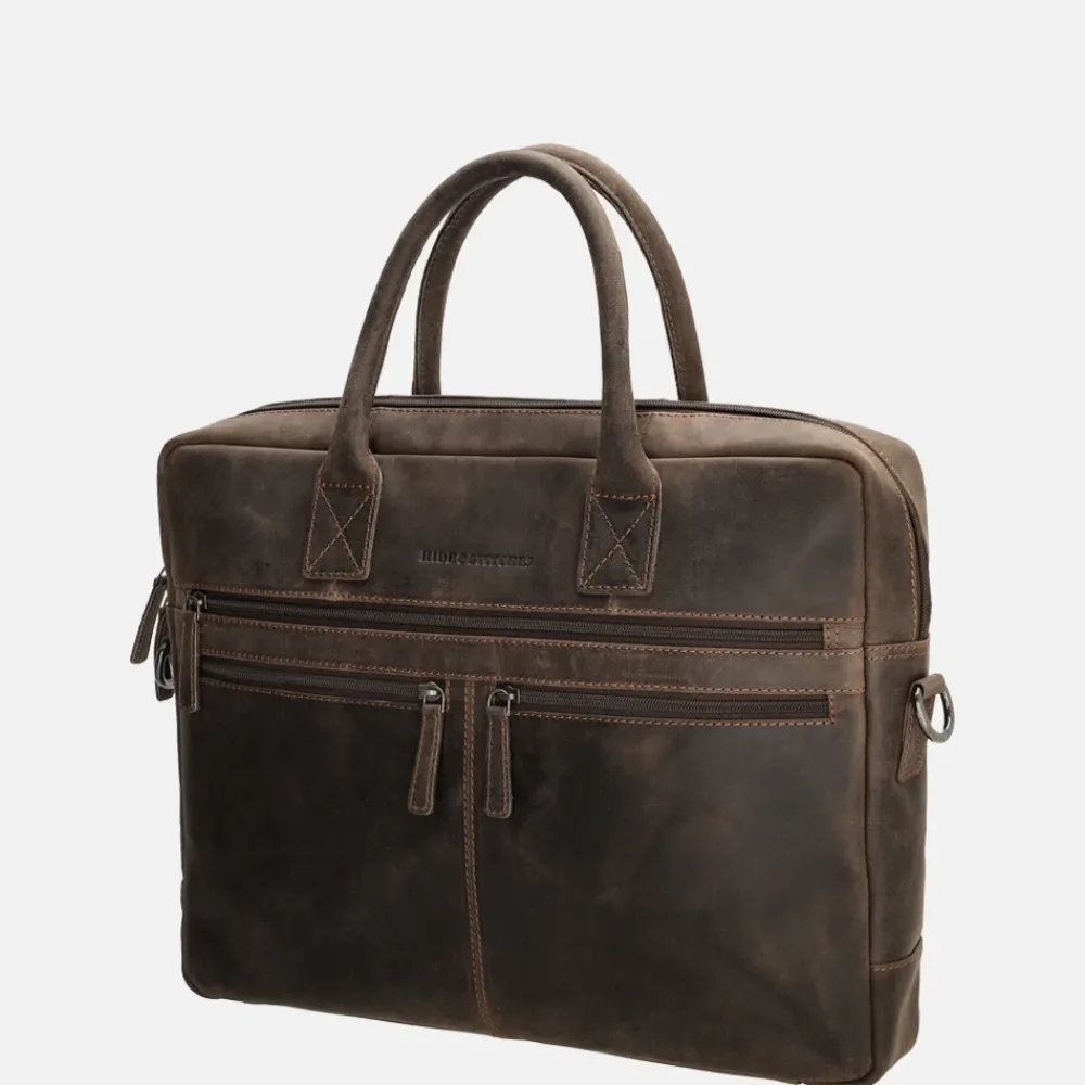 Heren Laptoptassen^Hide & Stitches Idaho laptoptas 15 inch donkerbruin