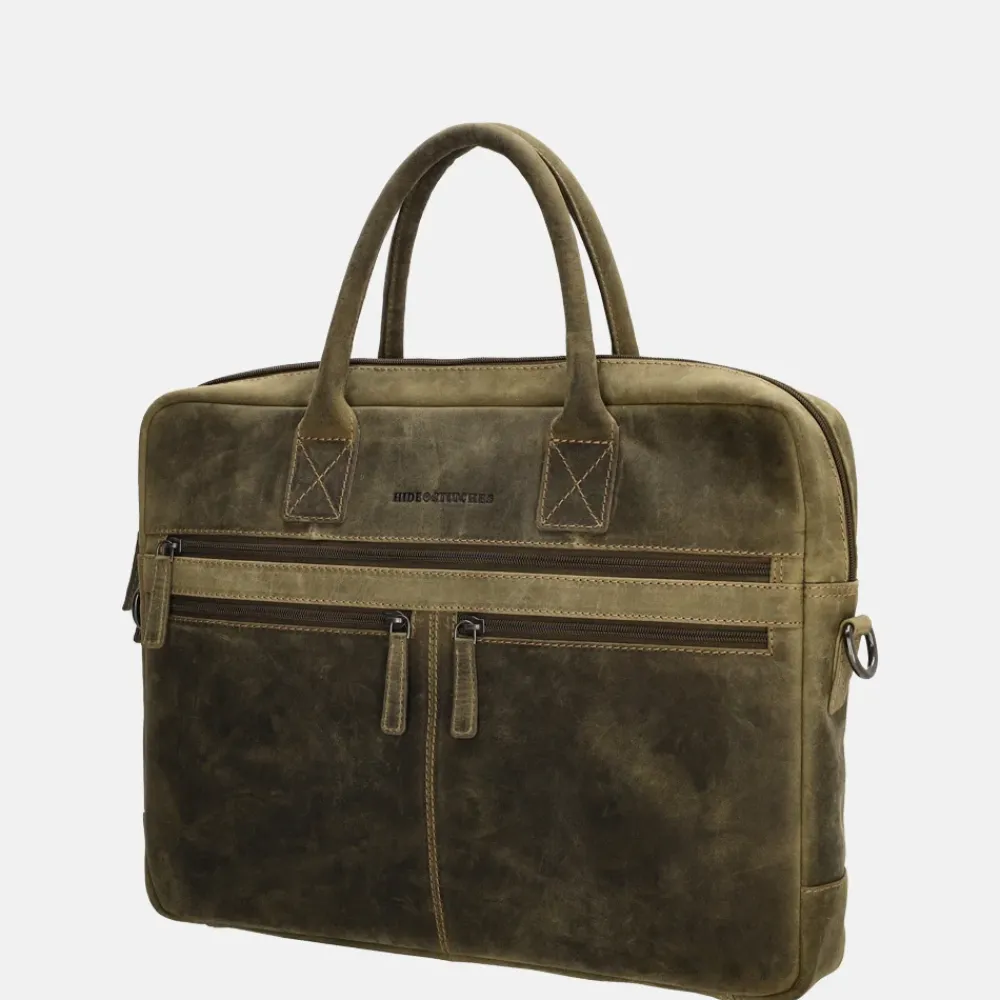 Heren Laptoptassen^Hide & Stitches Idaho laptoptas 15 inch olijfgroen