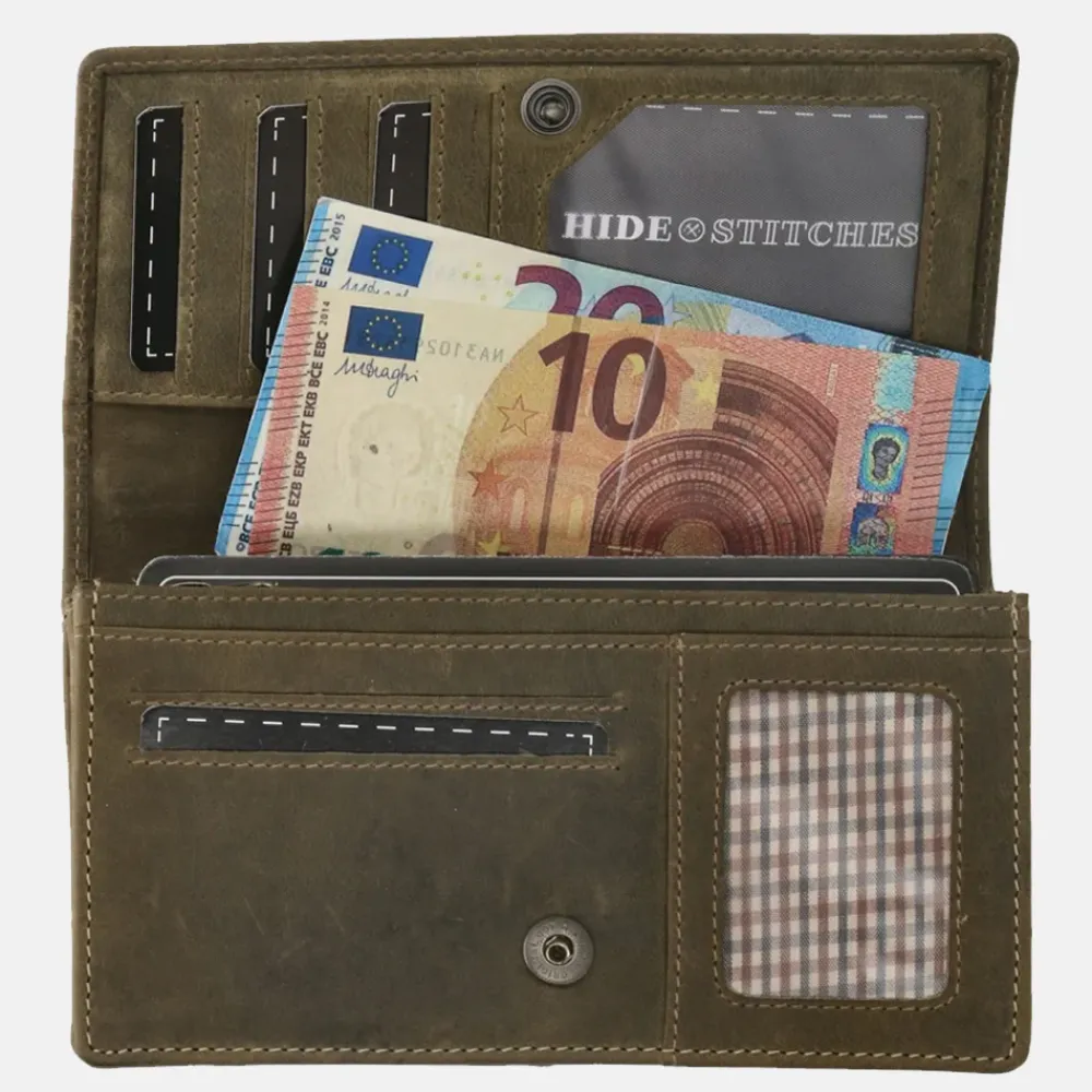 Dames Portemonnees^Hide & Stitches Idaho portemonnee olijfgroen