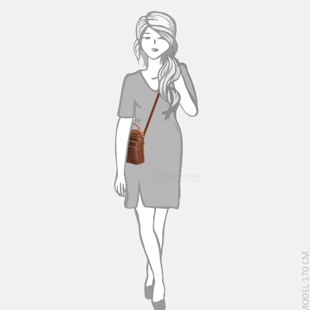 Schoudertassen^Hide & Stitches Japura reporter schoudertas cognac