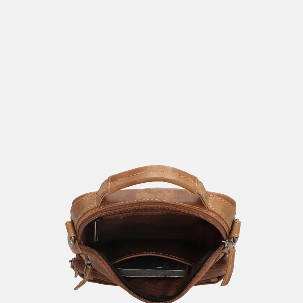 Schoudertassen^Hide & Stitches Japura reporter schoudertas cognac