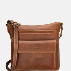 Schoudertassen^Hide & Stitches Japura schoudertas M cognac