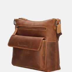 Schoudertassen^Hide & Stitches Japura schoudertas M cognac