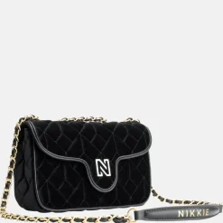 Schoudertassen^Nikkie Ann velvet schoudertas black
