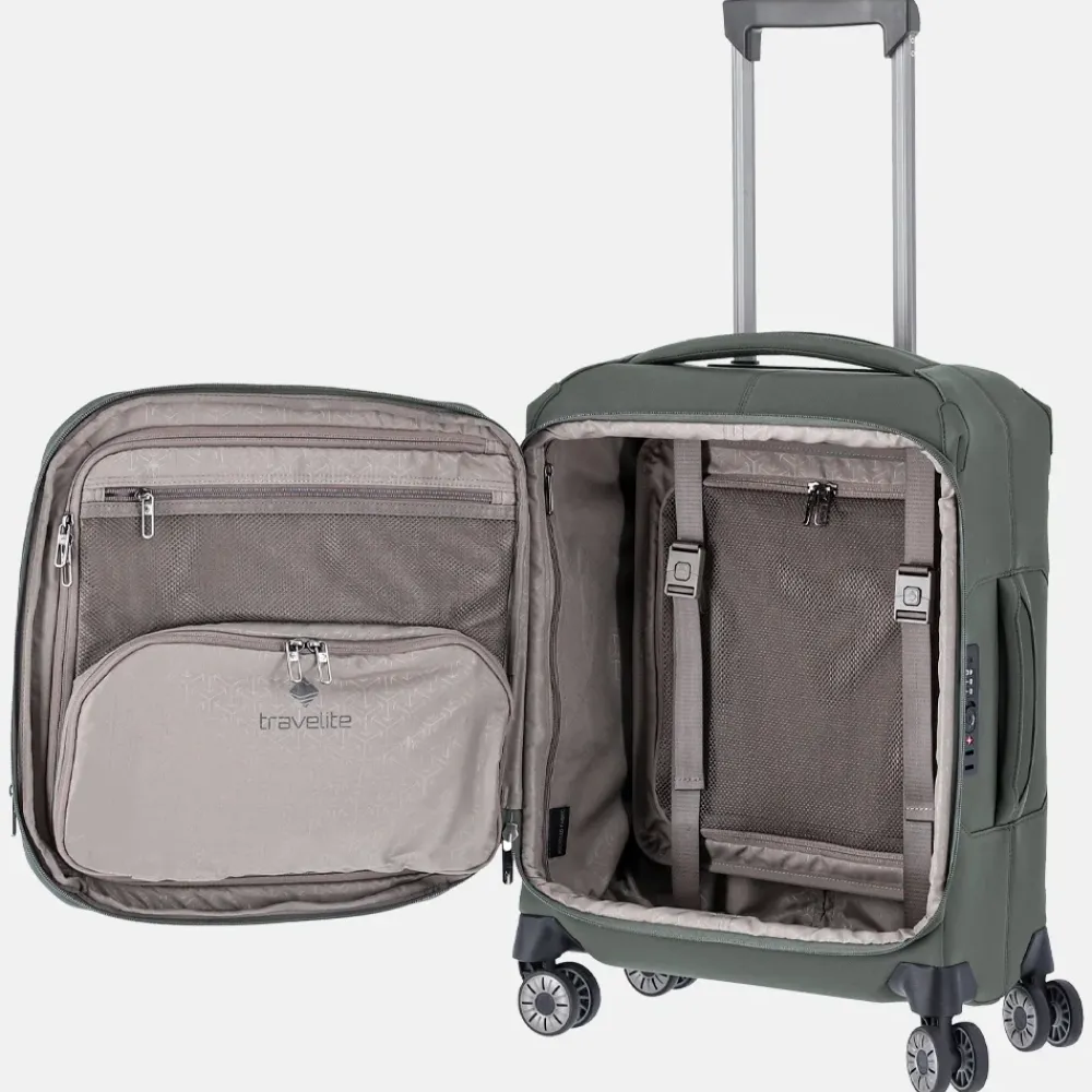 Handbagage Koffers^Travelite Priima handbagage koffer 55 cm olive